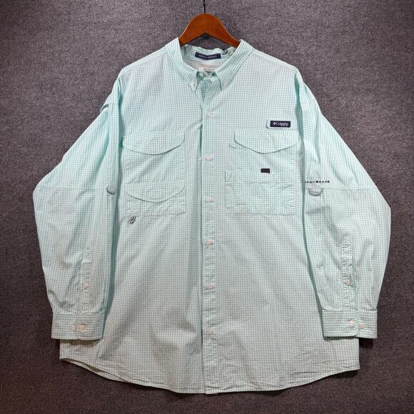 Columbia Super Bonehead Fishing Shirt Men's XXL Green/White Check Long Sleeve - Picture 1 of 11